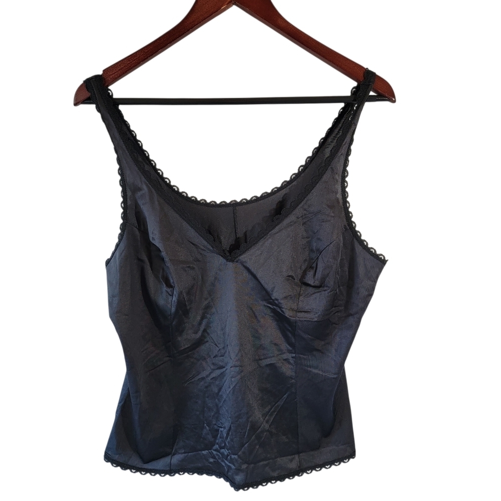 VTG Y2K Sears Black Lace Sateen Tank Top Sz 40 Fairy Grunge Whimsigoth Coquette